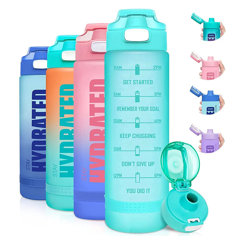 Custom Logo Straw Flip Top Filter Plastic Sport BPA Free 1l 32oz 32 oz Tritan Motivational Water Bottle With Time Marker