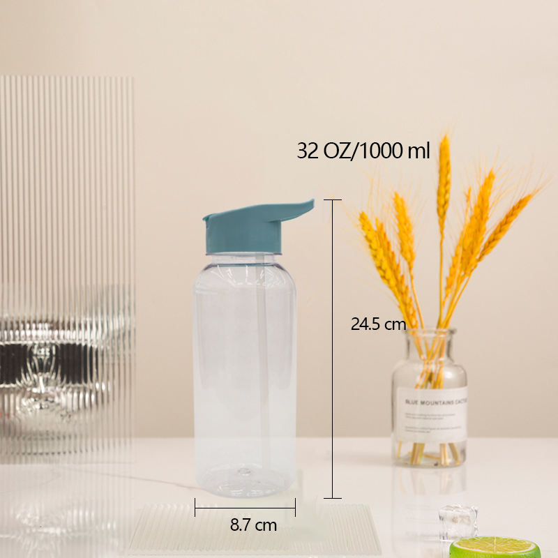 Wholesale Custom 1000Ml 32 Oz Big Capacity Portable Transparent Children Plastic Water Bottle With Handle Straw
