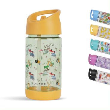 Hot Sale 400Ml Cartoon Wide Mouth Camping Portable Leak Proof Clear Plastic Tritan Sipper Water Bottle for School Kids Children