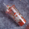 Wholesale Hot Selling Creative Glitter Paper Insert Christmas Gift Double Wall Reusable Plastic Tumblers With Straw
