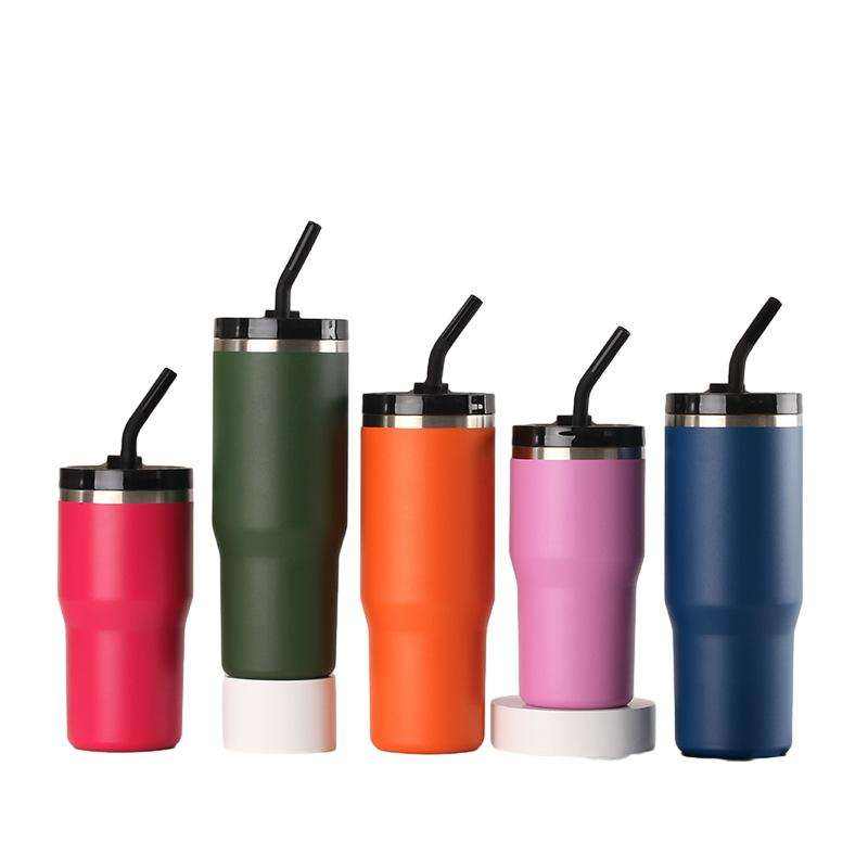 Custom logo Bpa Free Car Insulated Tumbler Flask Stainless Steel 304 Thermal Coffee Mug With Straw and Lid