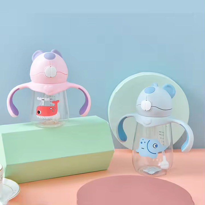 300Ml 500Ml Bpa Free Tritan Cartoon Cute Plastic Water Bottle With Capacity Scale With Handle for Kids