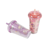 450ml Custom Pattern Straw Coffee Cup Leak Proof Double Wall Plastic Cup