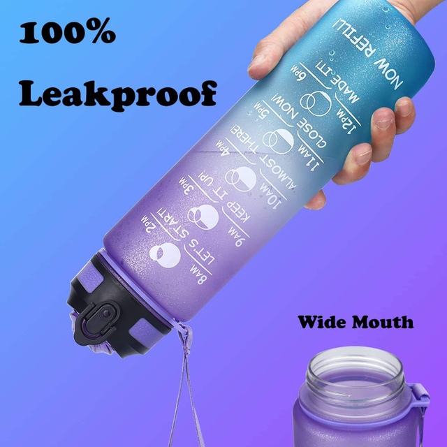 32 OZ Leak Proof BPA Free Plastic Fitness Sports Motivational Tritan Water Bottle with Times to Drink and Straw