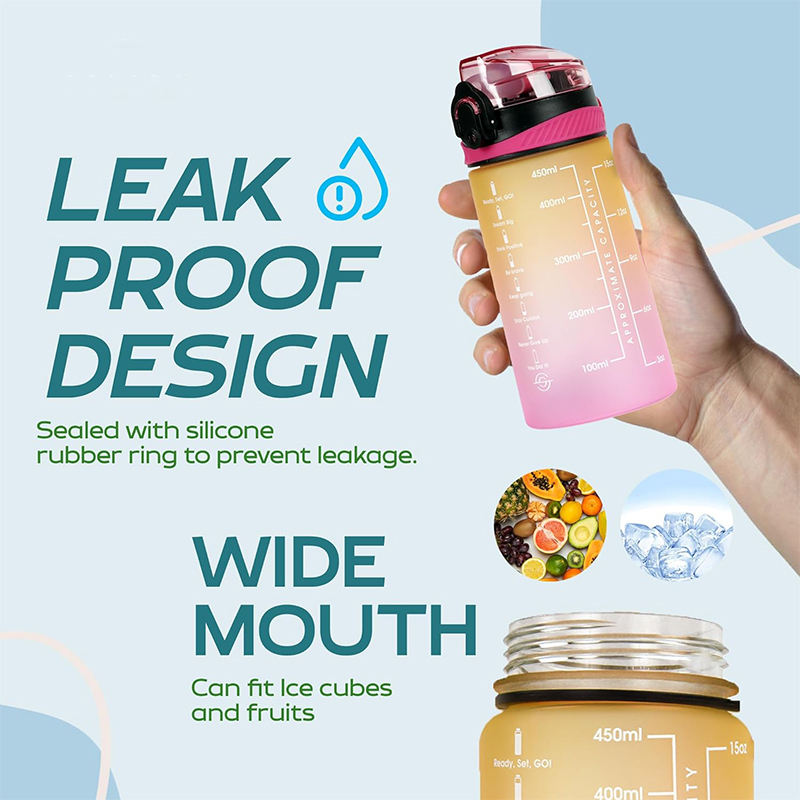 Custom Logo BPA Free 450ml Gym Water Bottles for Sports with Straw Kids Bottle Gradient Color BPA FREE