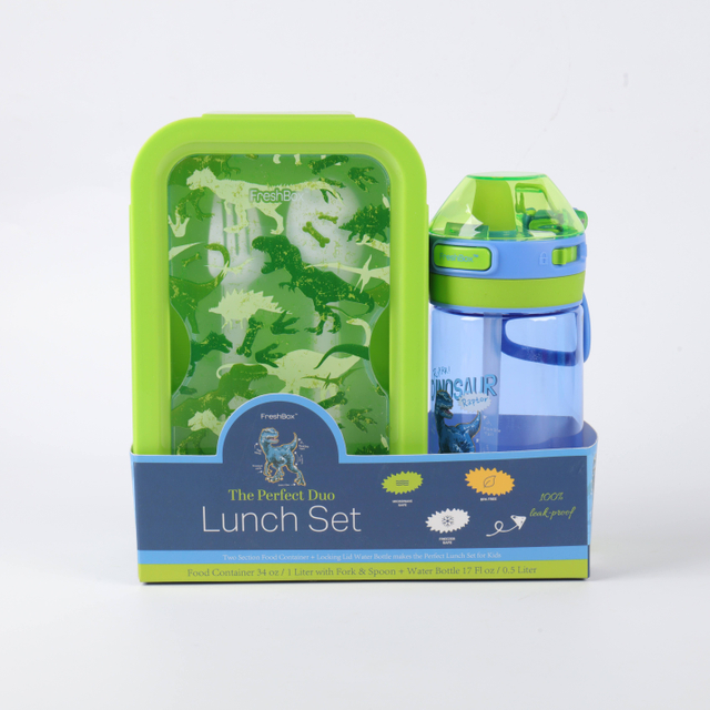 School Kids Leak-Proof Travel Children Plastic Food Lunch Box Set and Water Bottle BPA Free