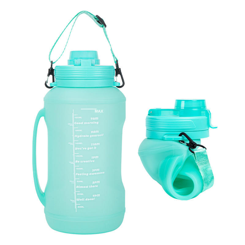 BPA Free 2L Large Capacity Collapsible Silicone Sports Water Bottle With Straw and Time Marker