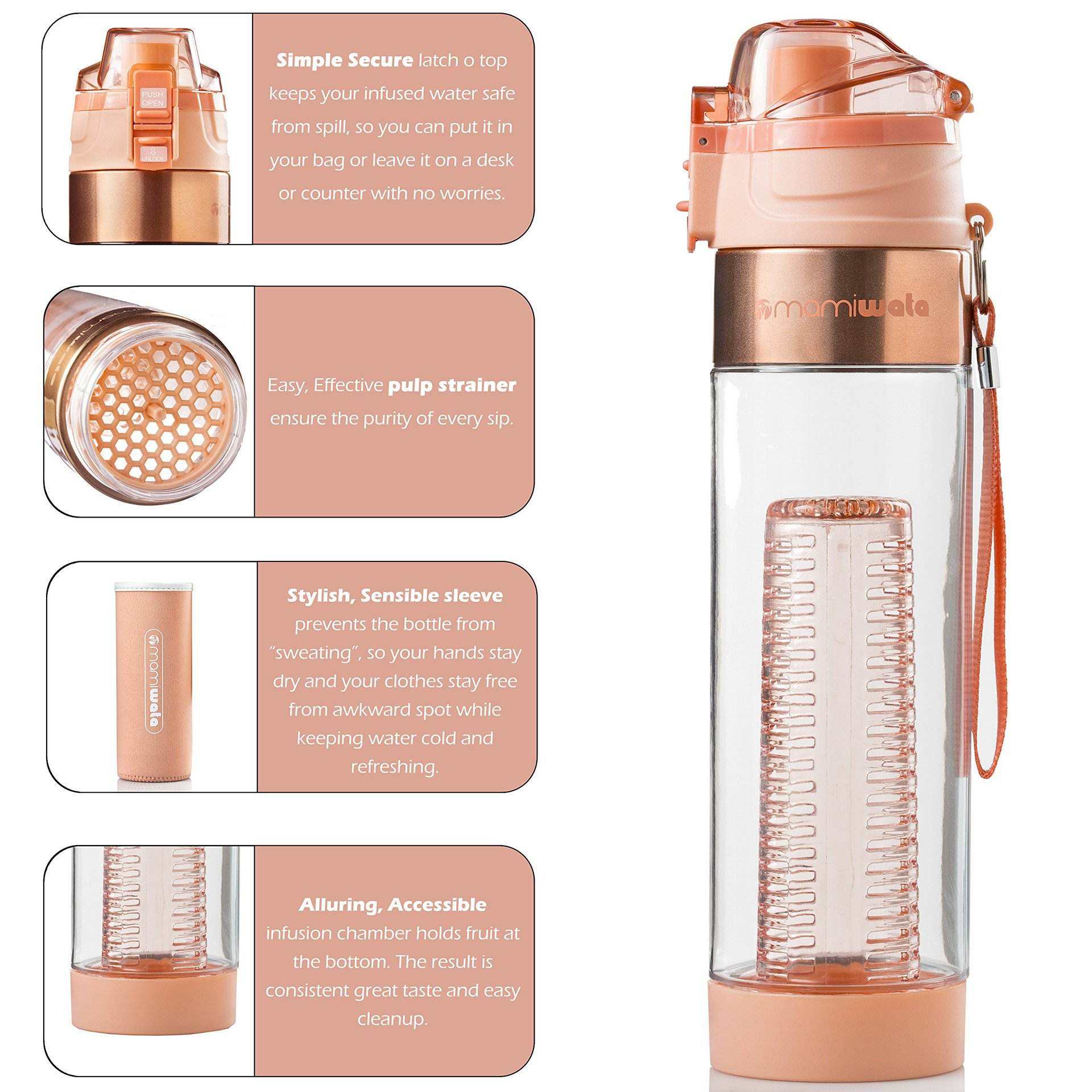 BPA Free 24oz Clear Tritan Water Bottle With High Appearance Level With Handle and Fruit Infuser