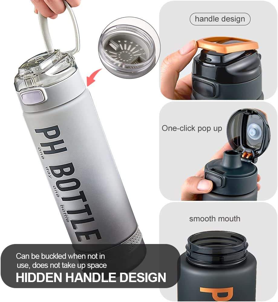 BPA Free 32 Oz Plastic Sports Bottle Leak Proof 1 Liter Motivational Water Bottle with Time Marker