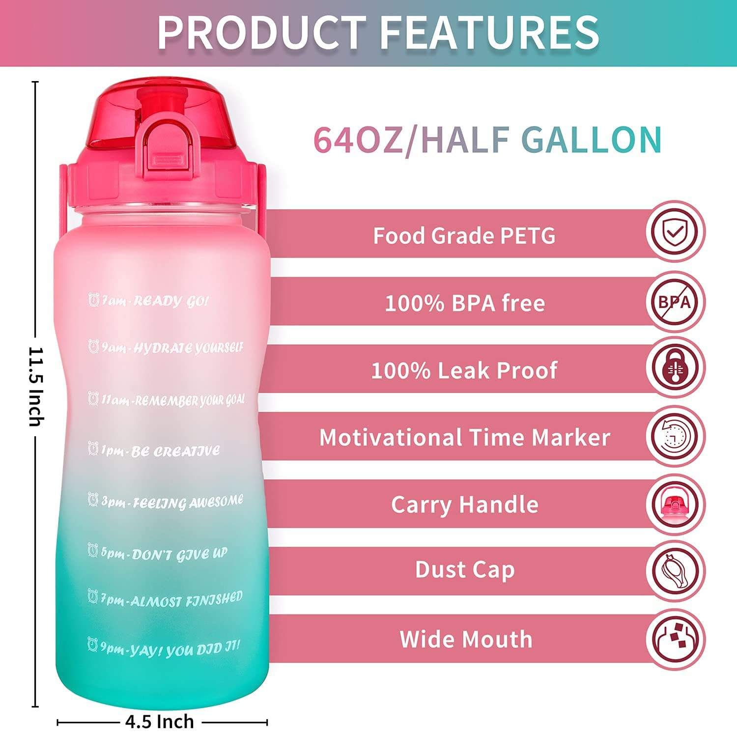 High Temperature Resistance Side Leakage Resistance and Fall Resistance Portable Outdoor Sports Fitness Exercise Plastic Bottle
