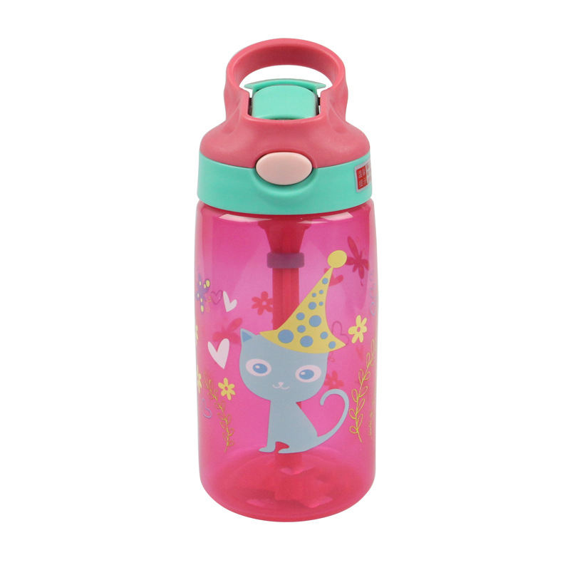 16oz Kids Toddler Motivational Gradient Cute Print Leakproof Water Bottle with Straw