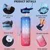 TRIATN BPA Free Large 32 oz Leak Proof Fitness Sports Water Bottle with Motivational Time Marker Straw and Handle
