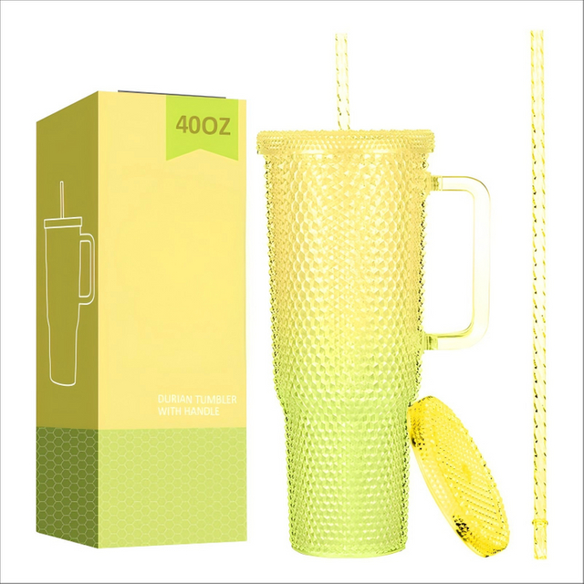 New Upgraded Water Cup BPA Free 40oz Double Wall Straw Plastic Cup Durian Cup for Gym