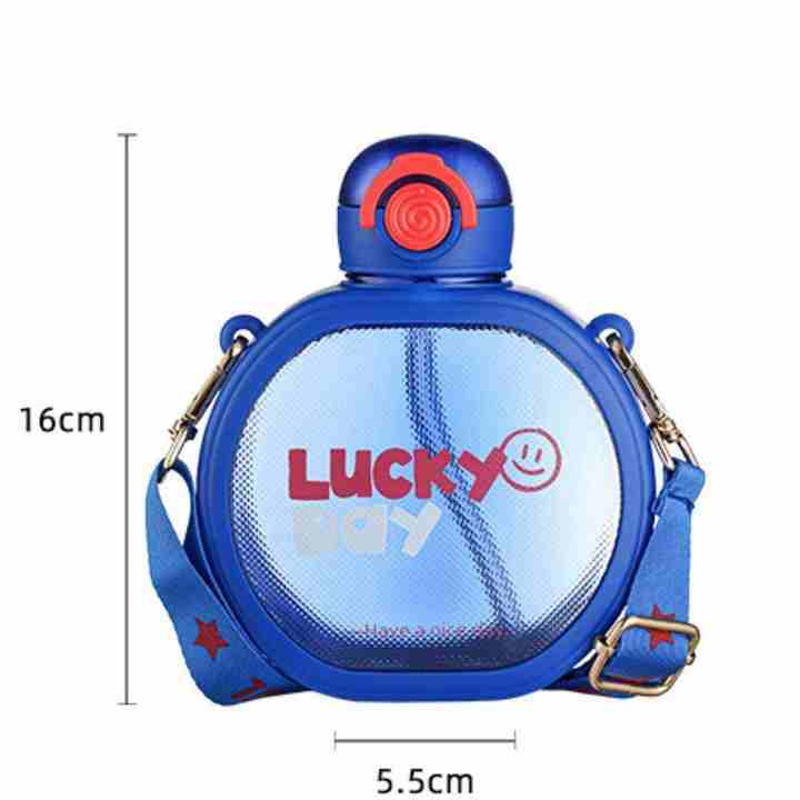 Custom Anti Fall Leak Proof Portable Kawaii Round Flat 700ml Tritan Plastic Water Bottles With Strap Straw for Kids Girl