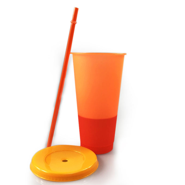 Creative 700ml Plastic Magic Reusable Cold Water Color Changing Cup with Lid and Straw