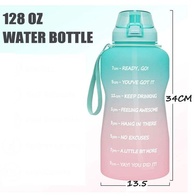 128oz Large Motivational Water Bottle with Paracord Handle Leakproof Tritan BPA Free Fitness Sports Water Jug with Time Marker