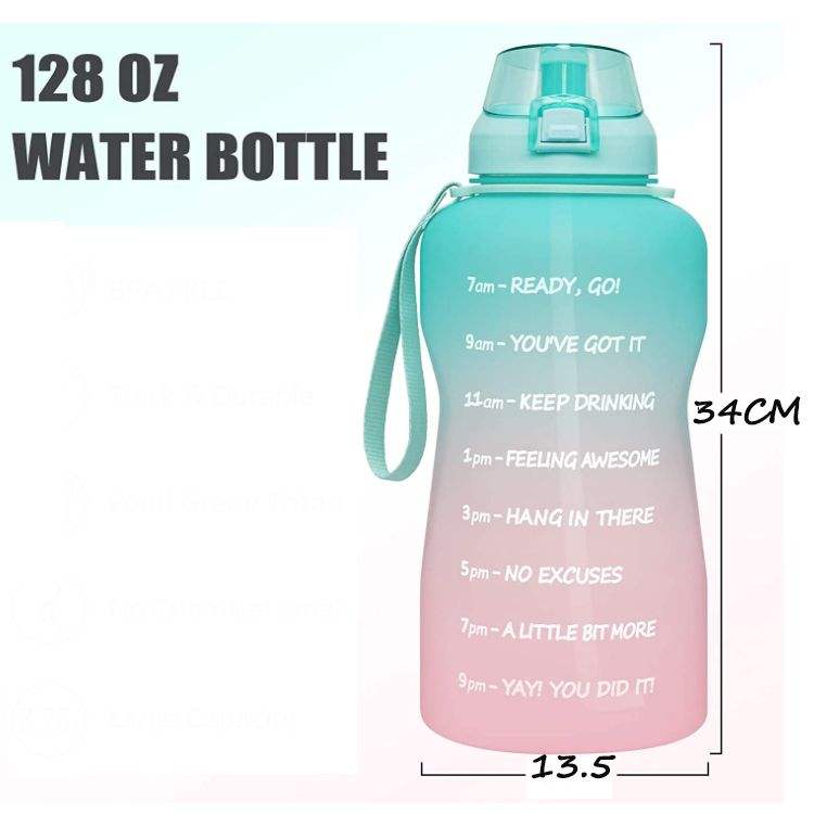 128oz Large Motivational Water Bottle with Paracord Handle Leakproof Tritan BPA Free Fitness Sports Water Jug with Time Marker