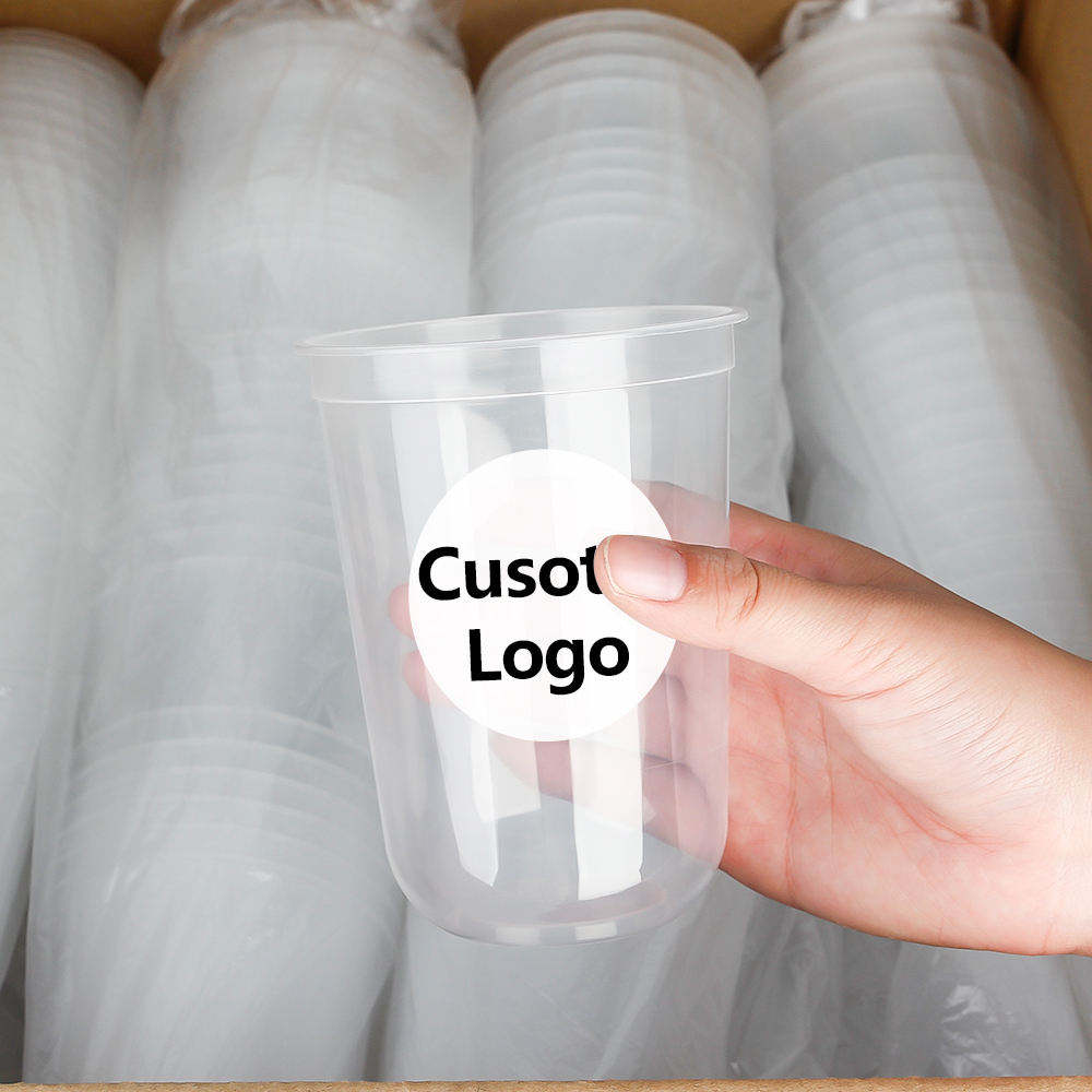 Custom Disposable U Shape Insjection Coffee Milk Tea Cups Cold and Hot Drink Plastic Cup Clear Frosted PP Cup with Lid