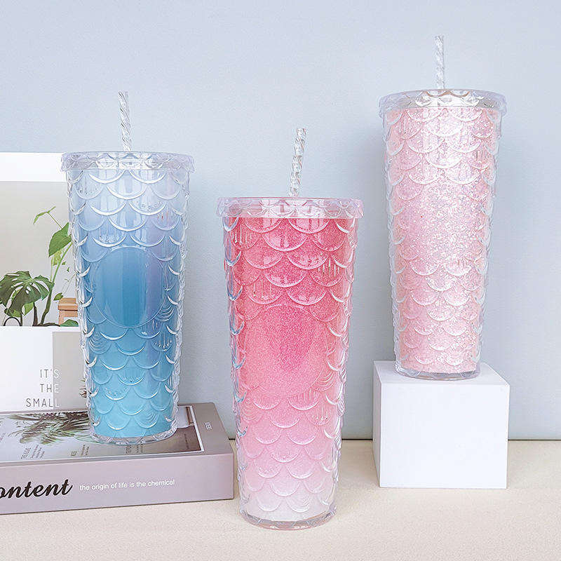 700ML High Appearance Level High Texture Milk Drink Fish Scale Plastic Bottle With Straw
