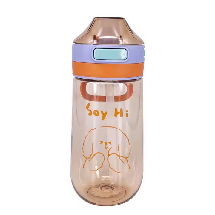 500Ml 700Ml Cartoon Cute Heat Resistant Portable Student School Clear Plastic Water Bottle With Straw and Handle