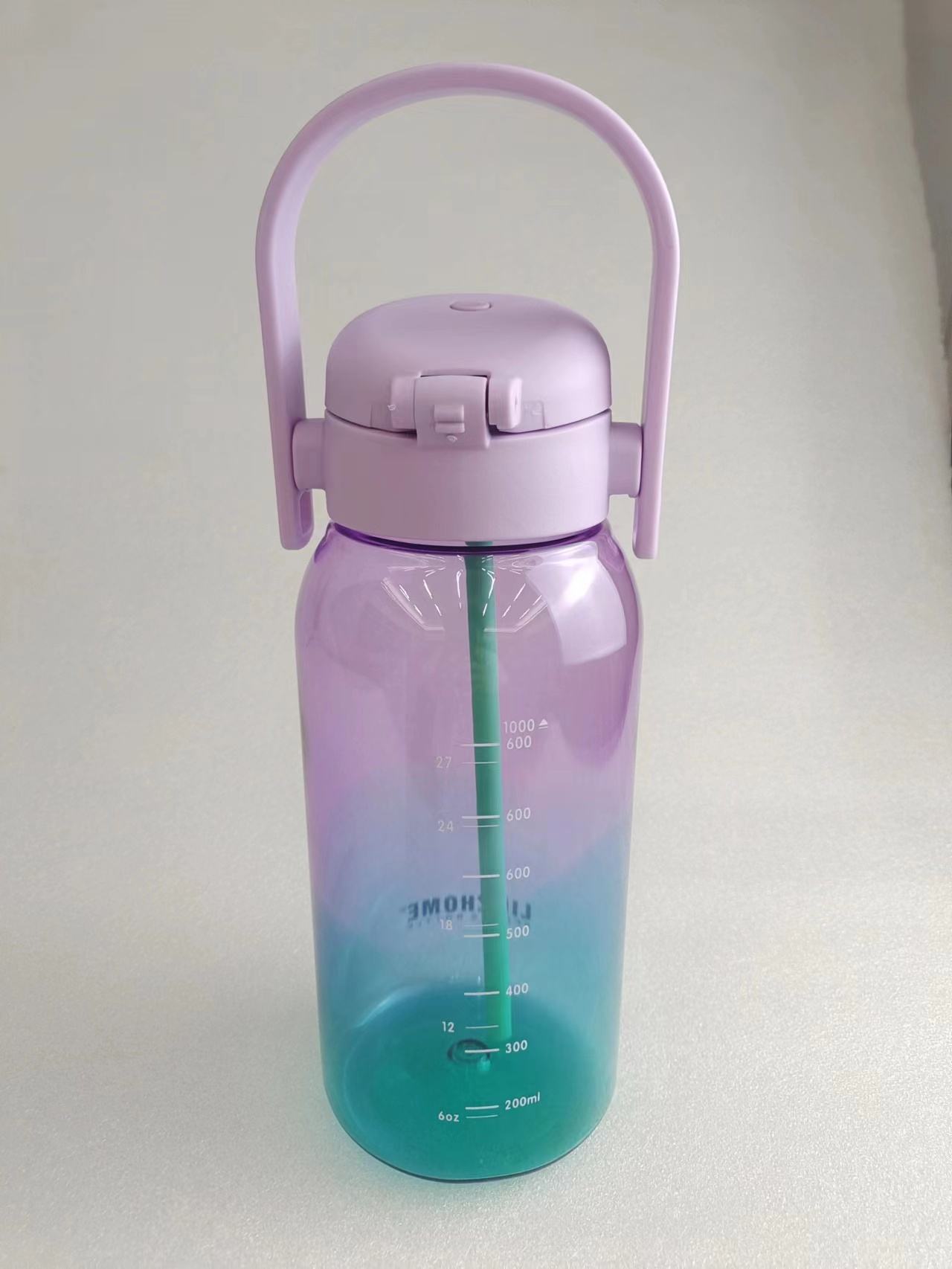 1L Plastic Water Cup with a Straw and Large Capacity Color Sport Motivational Outdoor Direct Drinking Water Bottle with Handle