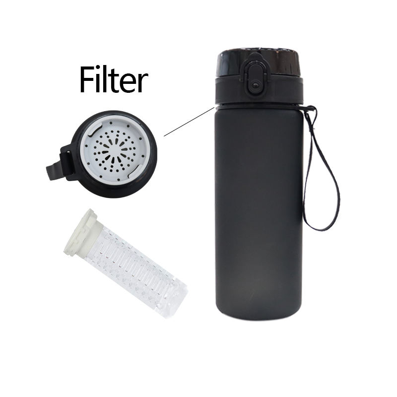 700ml Sport Matte Solid Black 24oz Fitness Plastic Water Cup with a Portable Lanyard