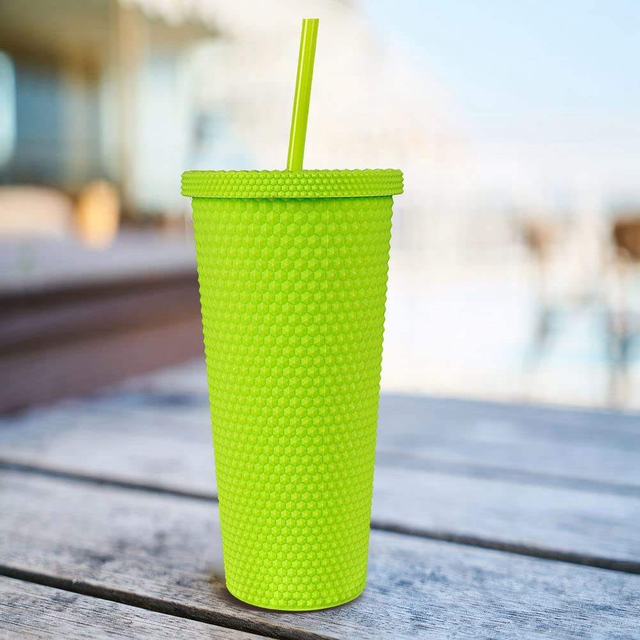 Wholesale Reusable Diamond Drinking Cups Multi Color Tumblers Double Wall Matte Plastic 24oz studded Tumblers