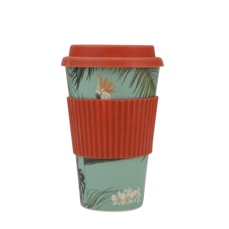 Wholesale BPA Free Reusable Biodegradable Bamboo Fiber Coffee Cup with Silicone Lid