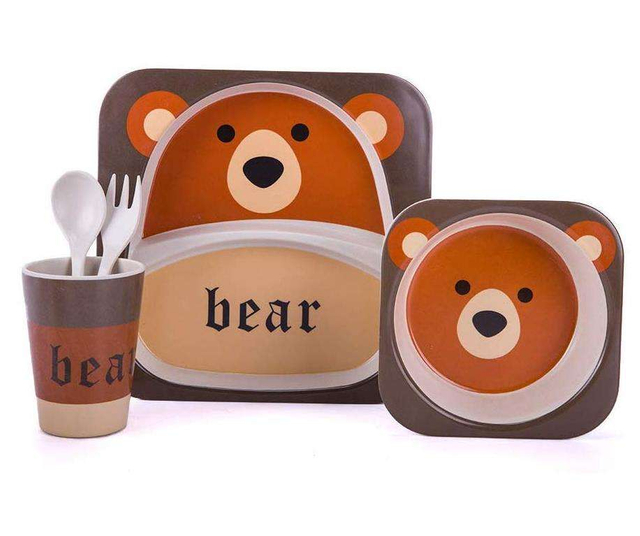 Eco- Friendly Custom Animal Kitchen Tableware Bamboo Fiber Dinner Sets for Kids