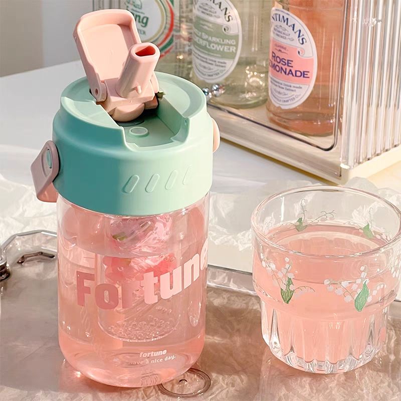 600ml/800ml Plastic Water Bottle with Straw Cute Baby Girls Multi Colors BPA FREE Plastic Water Bottle