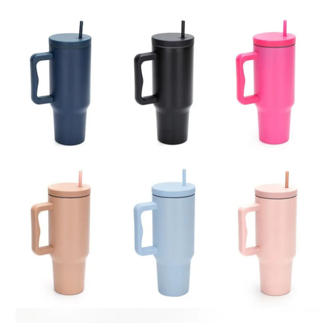 40Oz Custom Logo Powder Coating Keep Hot and Cold Stainless Steel Vacuum Insulated Tumbler With Lid Handle Straw