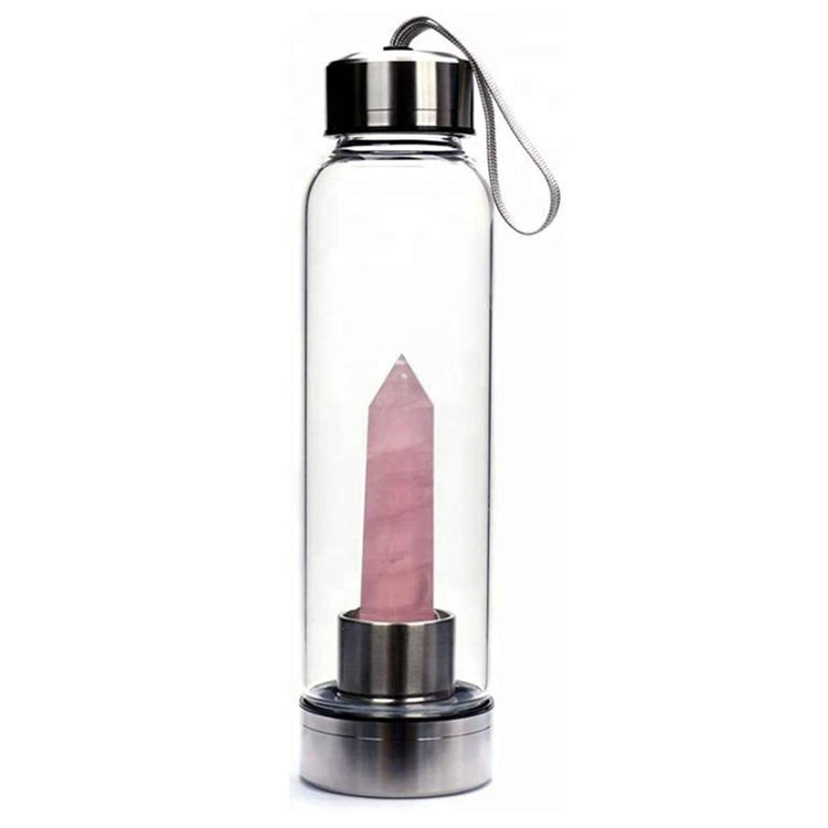 High Quality Elixir Amethyst Quartz Stones Drinking Bottle Natural Crystal Glass Water Bottle with String