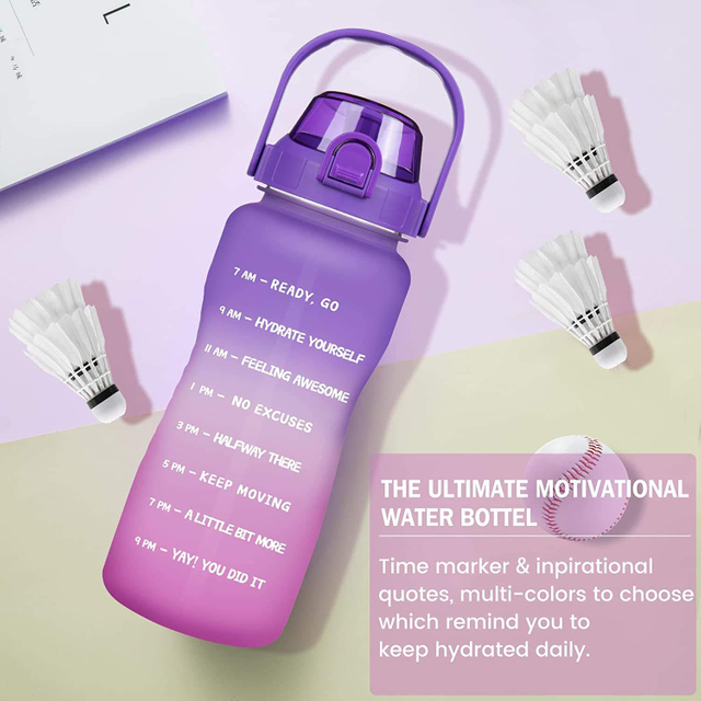 2L 64 oz Half Gallon Bpa Free Plastic Sports Motivational Water Bottle With Time Marker Sleeve and Strap
