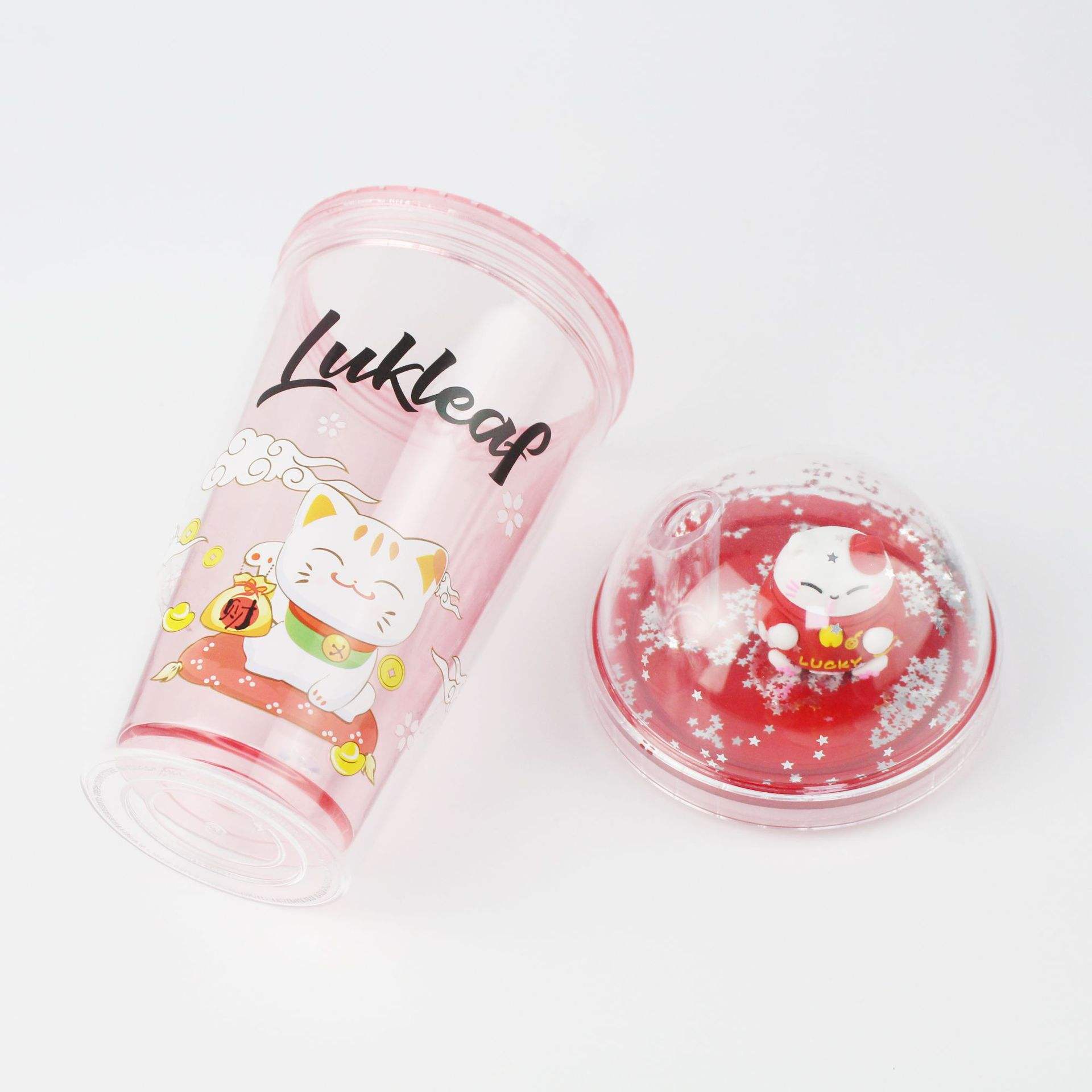 Summer New Ice Cup Bottle with Light Double-layer Straw Plastic Water Cup Bottle Cartoon Crushed Ice Cup Bottle