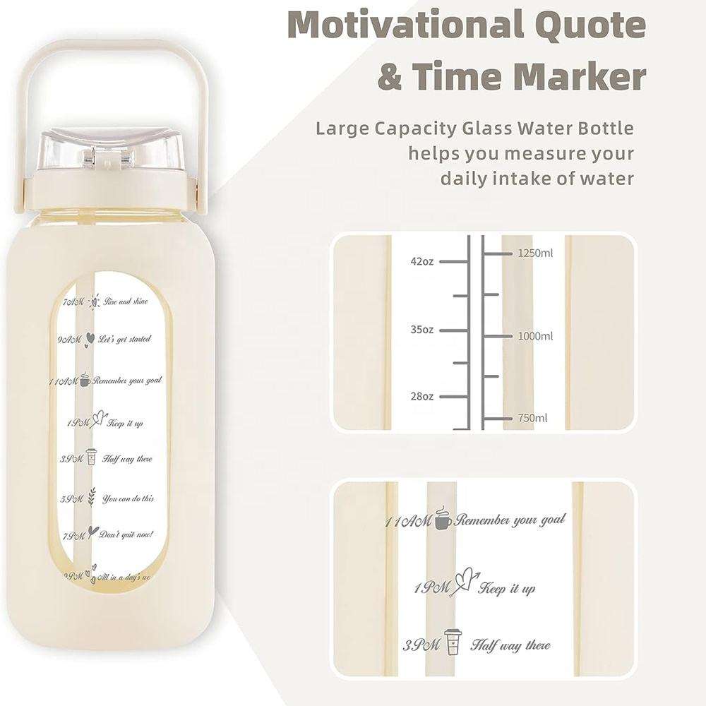 Eco-Friendly 64oz Half Gallon Water Bottle Gym Fitness Sports Motivational Time Marker Sports Camping Plastic Silicone Strap
