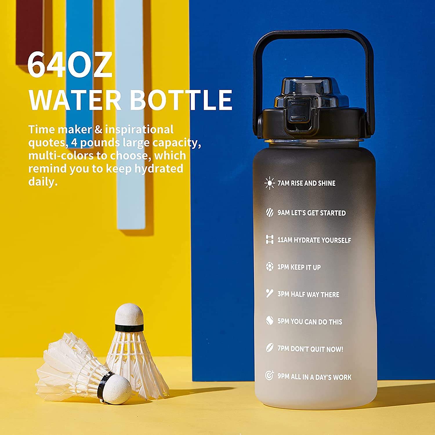 Gallon Water Bottle with Time Marker BPA Free Sport Gallon Bottle with Straw and Lid