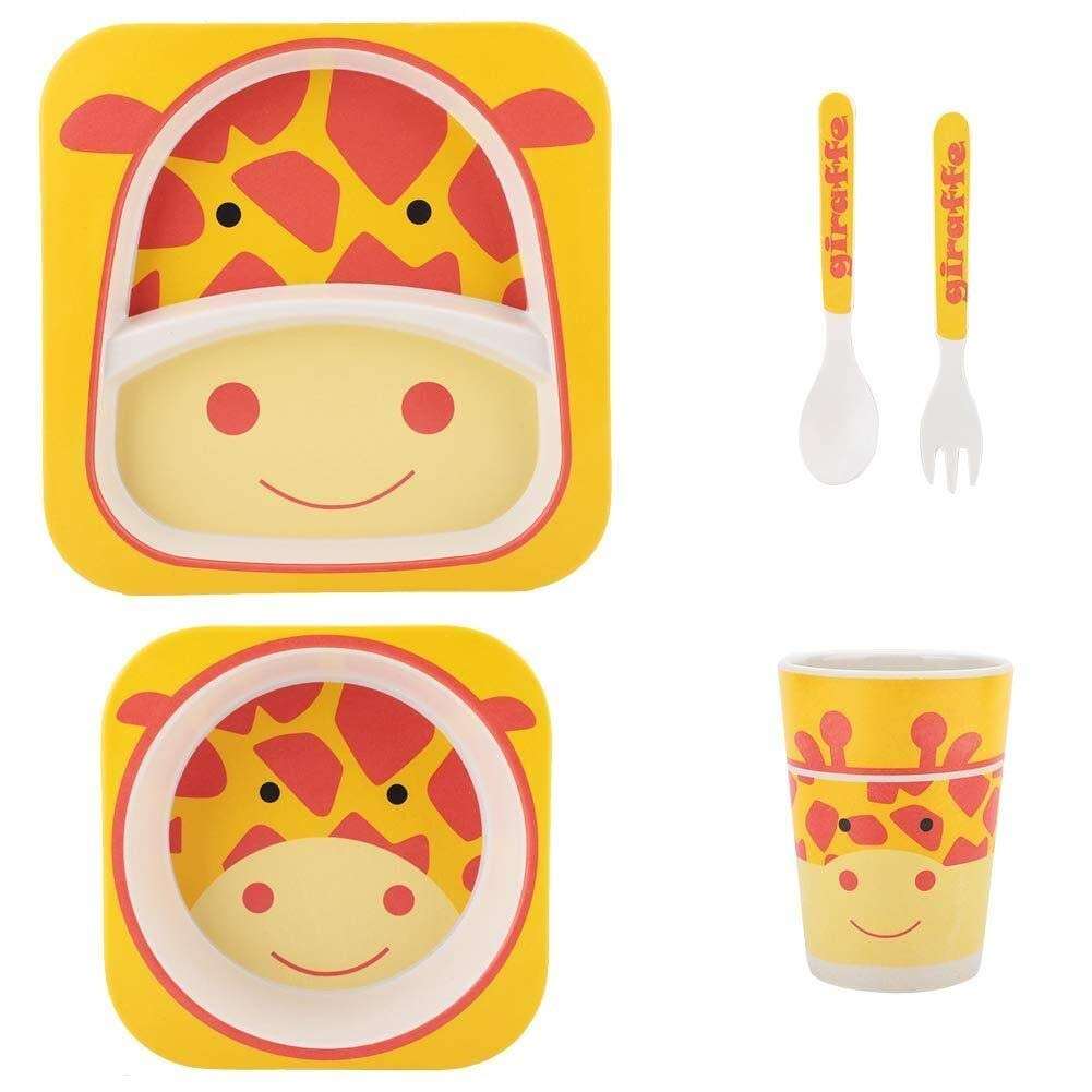 Hot Selling Custom Print Biodegradable Baby Feeding Dishes 5pcs Set Bamboo Fiber Plate Set