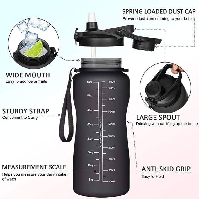 3780ml Big Capacity Gradient Color Water Bottle with Time Marker Sport Water Bottle with Time Marker Straw Plastic Water Bottles