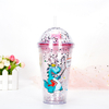 Customized 2024 New Design Summer Portable Ice Tumbler Double Wall Insulated Plastic Shining Water Bottle With Straw