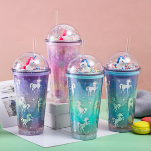 Customized 2024 New Design Summer Portable Ice Tumbler Double Wall Insulated Plastic Shining Water Bottle With Straw