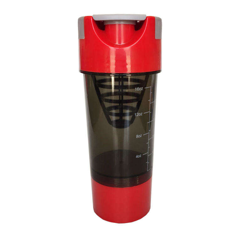 600Ml Wide Mouth Clear Motivational Plastic Protein Sports Shaker Water Bottle With Pill Box Capacity Scale