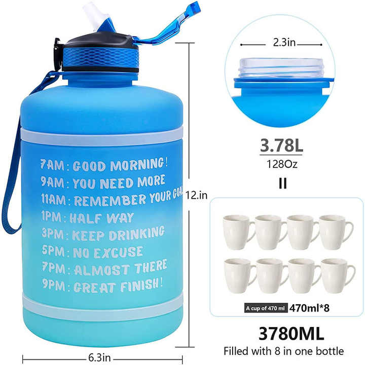 128 Oz Botellas Deportivas De Plastico Workout Sport Plastic Motivational Water Bottle With Time Marker