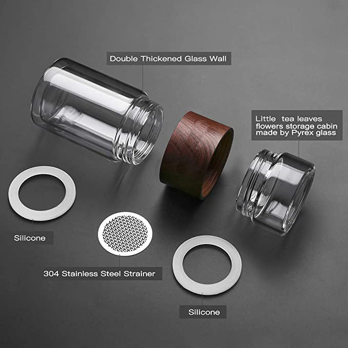 Custom Colored Double Wall Borosilicate Glass Tea Infuser Bottle clear Diffuser Fruit Infuser Water Bottle with logo