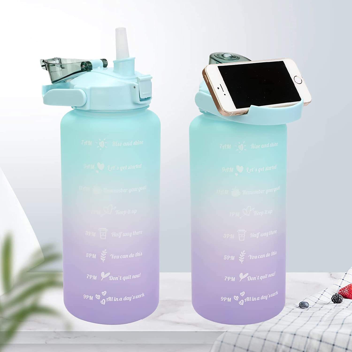 64oz Half Gallon Motivational Water Bottle with Time Marker and Removable Straw,handle,BPA FREE Leakproof Large Water Bottle