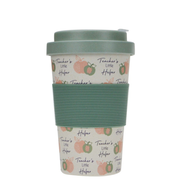 Portable Eco-friendly Reusable Biodegradable Bamboo FIber Coffee Mugs Cups With Silicone Sleeve