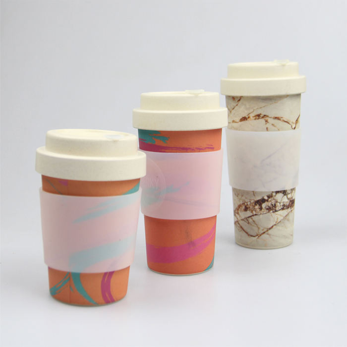 Portable Eco-friendly Reusable Biodegradable Bamboo FIber Coffee Mugs Cups With Silicone Sleeve