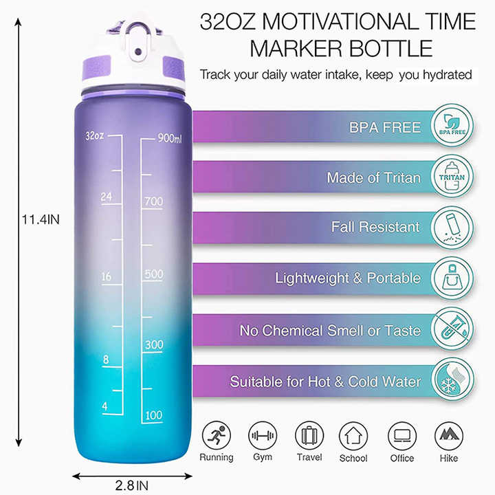 Bouteille Deau Portable Botellas De Agua Custom Logo Bottles Reusable Motivational Fitness Sport Tritan Water Bottle