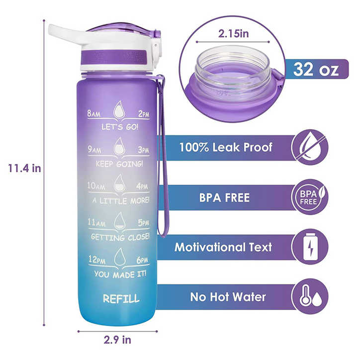 Bouteille Deau Portable Botellas De Agua Custom Logo Bottles Reusable Motivational Fitness Sport Tritan Water Bottle