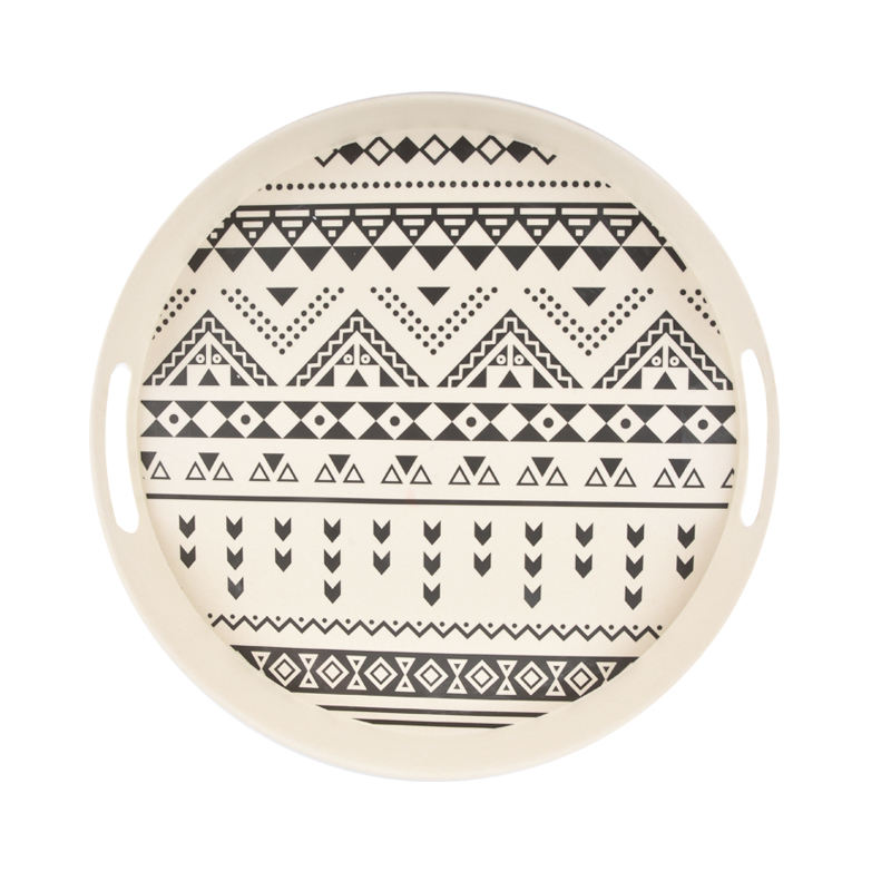 Customized Factory Supply Ivory Color Organic Natural Bamboo Fiber Tray With the Handle