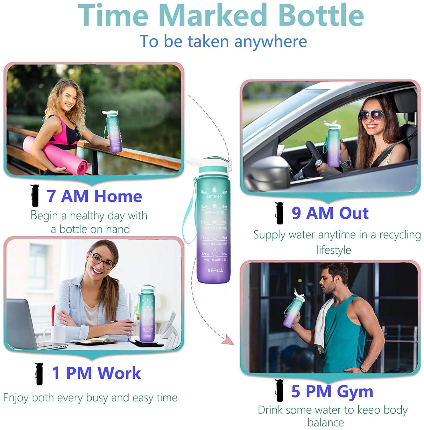 Good Quality Wholesale Portable 1000ml Large Capacity 32oz Gradient Paint Plastic Water Bottle
